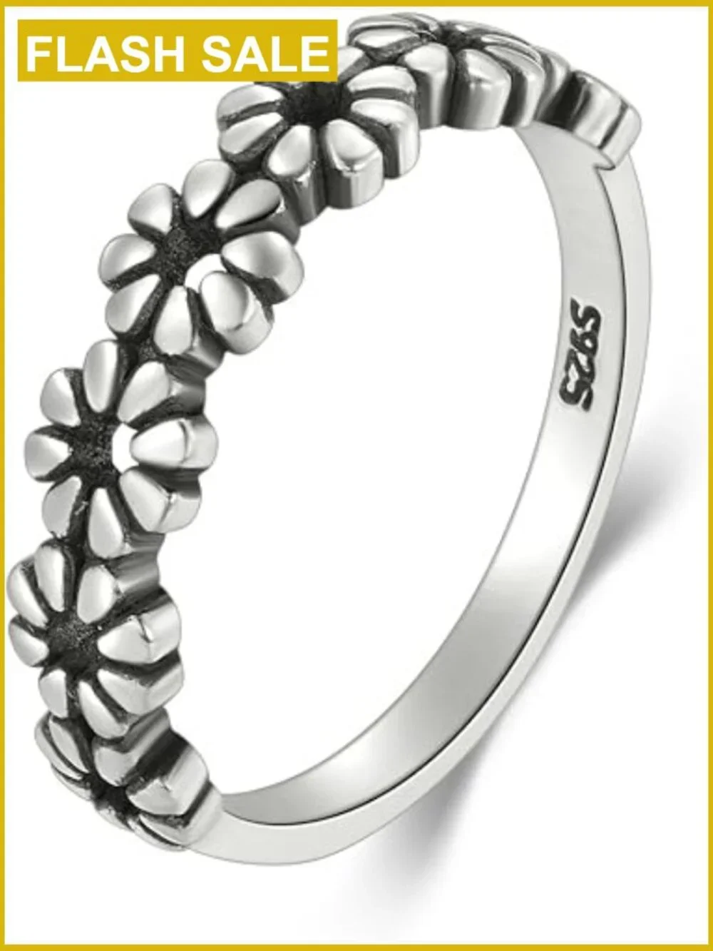 Solid 925 Sterling Silver Daisy Flower Stacking Wedding Band Ring Comfort Fit